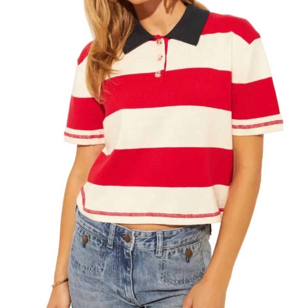 NEW JOHN + JENN angelo striped polo in crimson